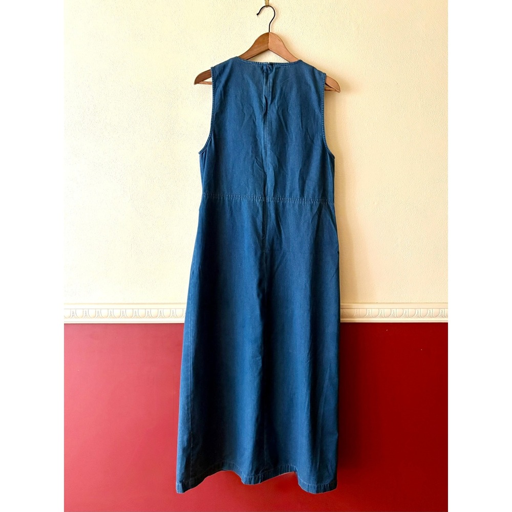 Vintage Talbots Denim Maxi Dress 100% Cotton Sleeveless Side Cinch Wrap Skirt 10 - Picture 9 of 12